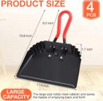 Uiifan 4 Pcs Industrial Metal Dustpans 12" Heavy Duty Dust Pan with Handle Commercial Dustpan Wide Scooper Dust and Debris Sweeping Tool Precision Edge Rubber Grip Loop Handle (Black) - Image 3