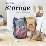 Collapsible Pop Up Laundry Basket, Hamper with Sturdy Handles and Side Pocket - Mesh Portable Foldable Dirty Clothes Hamper for Dorm, Laundry room, Bathroom and Travel Storage, Navy Blue - Image 7