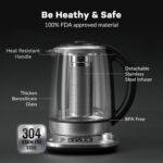 Mecity Electric Tea Kettle with Removable Infuser, 9 Preset Brewing Programs, Temperature Control, 2 Hours Keep Warm, Borosilicate Glass, 1.7 Liter, 1200W - Image 8