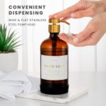 16oz Glass Soap Dispenser with Stainless Steel Pump, 21 Waterproof Labels, Non-Slip Protective Silicone Pad, Set of 2 for Bathroom & Kitchen (Amber Bottle/Brushed Gold Pump) - Image 5