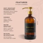 16oz Glass Soap Dispenser with Stainless Steel Pump, 21 Waterproof Labels, Non-Slip Protective Silicone Pad, Set of 2 for Bathroom & Kitchen (Amber Bottle/Brushed Gold Pump) - Image 7
