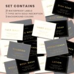 16oz Glass Soap Dispenser with Stainless Steel Pump, 21 Waterproof Labels, Non-Slip Protective Silicone Pad, Set of 2 for Bathroom & Kitchen (Amber Bottle/Brushed Gold Pump) - Image 8