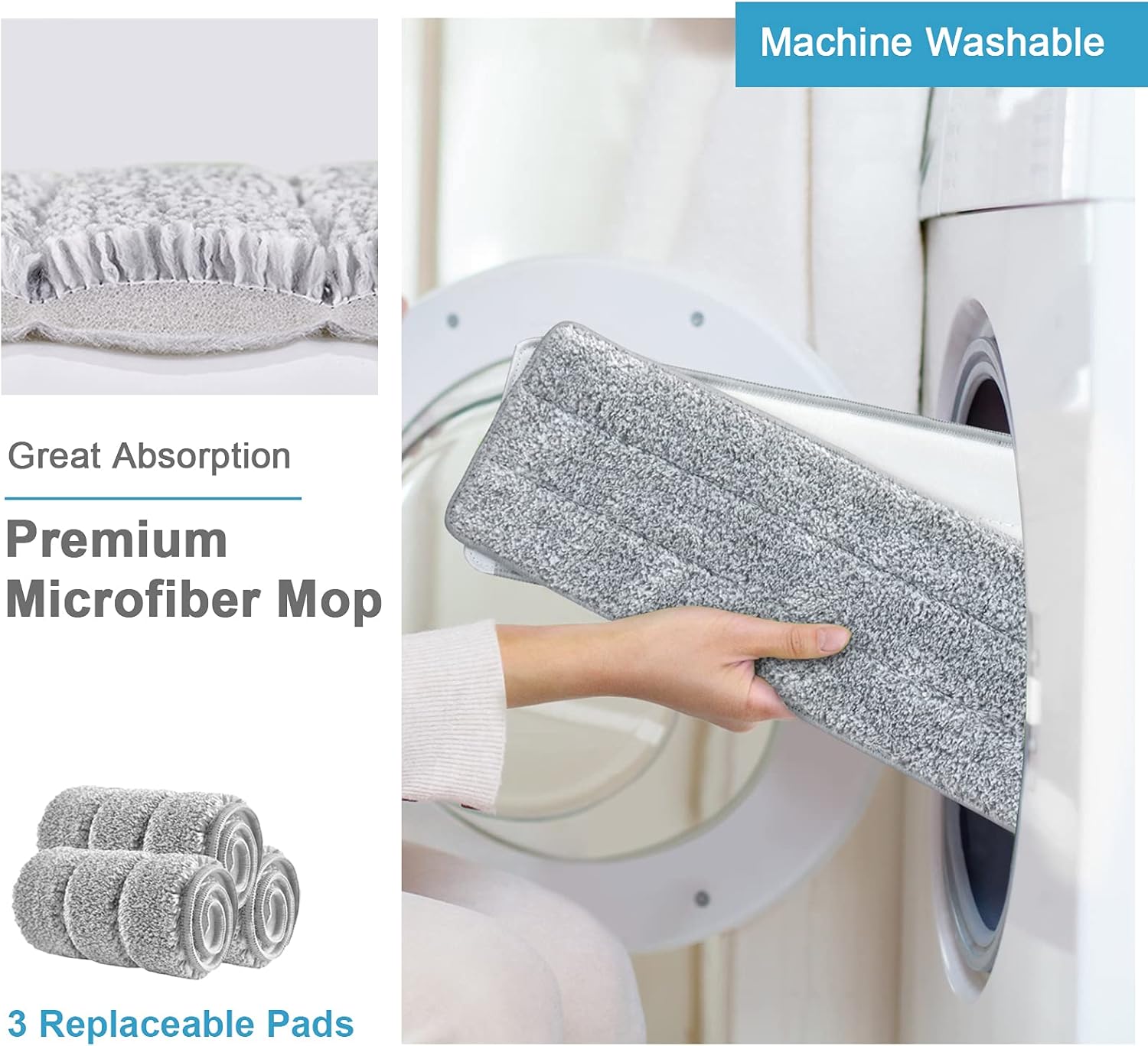 Mop and Bucket with Wringer Set, Hands Free Flat Floor Mop and Bucket, 3 Washable Microfiber Pads Included, Wet and Dry Use, Home Floor Cleaning System for All Floor Types and Windows - Image 7