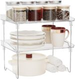 2 Pcs Cabinet Organizer Shelf，Stackable Kitchen Counter Shelves, Spice Rack,Countertop Organizers，Clear Plastic Storage Shelves Rack for Makeup，Bathroom, Cupboard，Desk，Pantry Organization - Image 2
