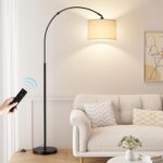Ambimall 70 Dimmable Arc Floor Lamp with Remote, Color Temperatures and Brightness Adjustable, Arched Floor Lamp with Rotating Head, Over Couch Arched Light for Living Room (Deep Beige and Black) - Image 2