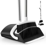 Broom and Dustpan Set for Home, 51-in Long Adjustable Handle Angle Broom and Dustpan Combo Set with Dust Pan Teeth to Clean Hair for Home Kitchen Office Lobby Floor Garden (Black&White) - Image 2