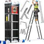 Bryner Step Folding Ladder 19.6ft Multi-Purpose Aluminium Extension Ladders, 7 in 1 Folding Adjustable Telescoping Step Ladder 330lbs - Image 2
