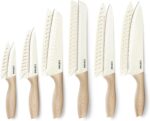 CAROTE 12PCS Knife set with Blade Guards,Granite Nonstick Ceramic Coating,Stainless Steel blade, Wood Grain Handle, Essential knife set,White - Image 2