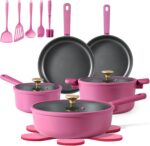 CAROTE Non Stick Pots and Pans Set, Cookware Sets Nonstick, Kitchen Cooking Set with Stay-Cool Handles,with Silicone Tools and Pot Protectors,17 Piece - Image 2