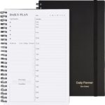 Daily Planner Undated, Asten To Do List Notebook Hourly Schedules Spiral Appointment Planner for Men and Women,PVC Hardcover,Elastic Closure, Inner Pocket 8.3" x 5.8" (Black) - Image 2