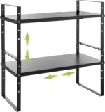 Expandable Cabinet Shelf Organizer Rack, Stackable Kitchen Countertop Organizer Storage Shelves, Adjustable Height Pantry Counter Shelf Riser Spice Rack (Black, 2 Pack) - Image 2