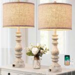 Farmhouse Bedside Lamps Set of 2 Bedroom Lamps for Nightstand with USB A+C Ports, 28” Rustic Vintage Table Lamps for Living Room with Rotary Switch - Bulb Not Included - Image 2