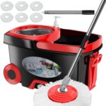 FunClean 360° Spin Mop and Bucket Set with Wringer, 6 Extra Microfiber Heads, 61" Extended Handle for Effortless Floor Cleaning, 2X Wheel Design - Black - Image 2