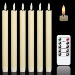 GenSwin Flameless Ivory Taper Candles Flickering with 10-Key Remote, Battery Operated Led Warm 3D Wick Light Window Candles Real Wax Pack of 6, Christmas Home Wedding Decor(0.78 X 9.64 Inch) - Image 2