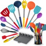 HOTEC 446°F Heat Resistant Silicone Kitchen Utensils, Cooking Utensil Set, Spatula Set, BPA Free, Kitchen Gadgets, Utensils Holder, Dishwasher Safe, 14pcs Multicolor - Image 2