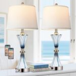 Hamucd 3-Way Dimmable Touch Glass Table Lamps for Bedrooms with 2 USB Ports Set of 2 Coastal Beach Bedside Lamps for Contemporary Modern Night Stand Lamps with 2 LED Bulbs for Lighting Decor - Image 2