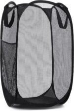 Handy Laundry Collapsible Mesh Pop Up Hamper with Wide Opening and Side Pocket - Breathable, Sturdy, Foldable, and Space-Saving Design for Clothes and Storage (Black) - Image 2