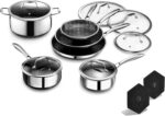 HexClad Hybrid Nonstick 14-Piece Cookware Set, 8", 10", and 12" Pans with Lids, 2, 3, and 8Qt Pots with Lids, and 2 Silicone Trivets, Stay-Cool Handles, Dishwasher and Oven-Safe, Induction Ready - Image 2
