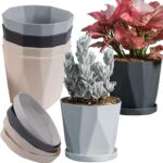 InmeRun Plant Pots Indoor Plastic Flower Pots Outdoor 5 inch Set of 6 Pack with Drainage Holes and Saucers for Garden Pots (5 in 6 pcs) - Image 2