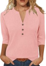 JomeDesign Womens Tops 3/4 Sleeve V Neck Shirts Dressy Casual Tunic Blouses Summer Tees - Image 2