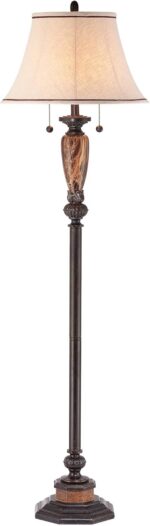 Kathy Ireland Sonnett Industrial Vintage Floor Lamp Standing 63 1/2" Tall Bronze Metal Faux Marble Ivory Linen Bell Shade for Living Room Reading House Bedroom Home Family Office - Image 2