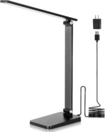 LED Desk Lamp for Home Office, 3 Levels Dimmable Desk Light with USB Charging Port, Small Study Lamp, Reading Light for Table, Black, 5000K - Image 2