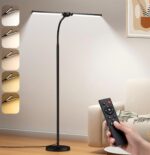 LED Floor Lamp for Living Room, Bright Reading Lamps for Office, Adjustable Colors Temperatures&Brightness, Dual Head Gooseneck Standing Lamp, Remote and Button Control，Eye-Caring Tall Lamp, Black - Image 2