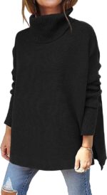 LILLUSORY Women's Turtleneck Oversized Sweaters Long Batwing Sleeve Spilt Hem Tunic Pullover Knit Tops - Image 2