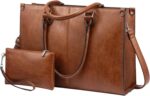 LOVEVOOK Laptop Tote Bag for Women, 15.6 Inch Large Capacity Vintage Leather Work Computer Bag, Business Casual Shoulder Handbag, Dark Brown - Image 2