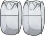 Larpur 2 Pcs Popup Mesh Laundry Baskets, Collapsible and Portable Clothes Washing Laundry Hampers with Reinforced Carry Handles, Gray Clothes Hamper for Home, Travel, College Dorm - Image 2