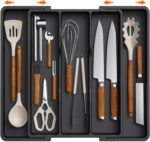 Lifewit Cooking Utensil Drawer Organizer, Expandable from 13 to 22.4 inches, Adjustable Cutlery Silverware Tray, Plastic Flatware Spatula Holder, Kitchen Tools Gadgets Storage Divider, Black - Image 2