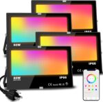MELPO LED Flood Light Outdoor 800W Equivalent 8000LM Smart RGB Landscape Lighting with APP Control, DIY Scenes - Timing - Warm White 2700K - Color Changing Uplight, IP66 Waterproof US Plug (4Pack) - Image 2