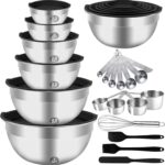 Mixing Bowls Set, 27PCS Stainless Steel Mixing Bowl with Lid Set, Large Nesting Bowls 7, 4.5, 3, 2.5, 2, 1.5QT, Measuring Cups and Spoons Baking Utensils Metal Bowl for Kitchen Prep - Image 2