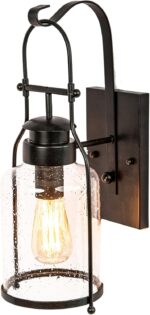 Muskoka Lifestyle Products Rustic Wall Light Lantern with Retro Industrial loft Lantern Look in Rubbed Bronze Powder Coat Finish with Milk Pioneer jug Glass - Image 2