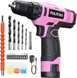 PULITUO 12V Pink Cordless Drill Set - Power Drill Kit with Battery and Charger, 3/8-Inch Keyless Chuck, Built-in LED, 21+1 Torque Setting - Image 2