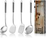 Pleafind 4-Pcs Cooking Utensils Set, Stainless Steel Kitchen Utensils, Wok Utensils Set Include Wok Ladle, Slotted Spoon, Wok Spatula and Slotted Spatula, Dishwasher Safe - Image 2