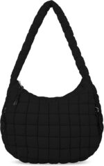 Quilted Puffer Tote Bag for Women - Large Crossbody Bag, Lightweight Nylon Puffy Carryall Hobo Puff Shoulder Bag - Image 2