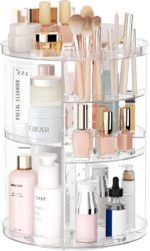 Rotating Makeup Organizer, DIY 8 Adjustable Layers Spinning Skincare Organizer, Cosmetic Display Case with Brush Holder Perfume Tray, Multi-Function Storage Carousel for Vanity Bathroom Countertop - Image 2