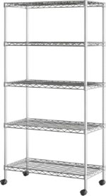 Seville Classics 5-Tier Wire Shelving with Wheels, 5-Tier, 30"" W x 14"" D (NEW MODEL), Chrome Plating, Plated Steel - Image 2