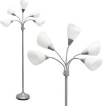 Simple Designs LF2006-SVW 67" Contemporary Multi Head Medusa 5 Light Adjustable Gooseneck Silver Floor Lamp with White Shades for Kids Bedroom Playroom Living Room Office - Image 2