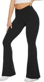 TNNZEET Black Flare Leggings for Women, Crossover Yoga Pants with Pockets Bootcut Flared Leggings - Image 2