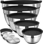 Umite Chef Mixing Bowls with Airtight Lids, 8PCS Stainless Steel Nesting Mixing Bowls Set, 3 Grater Attachments & Non-Slip Bottoms, Black Kitchen Bowls, Size 5, 4, 3.5, 2, 1.5QT for Baking & Serving - Image 2