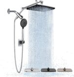 Veken Wide Rain Shower Head with Handheld, High Pressure Rainfall Showerhead Combo with Arm for Bathroom Accessories, Home Decor, Detachable Dual Shower with Multi Modes Handheld Spray, Silver Chrome - Image 2