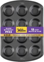 Wilton Gold Premium Non-Stick Warp-Resistant Bakeware, Made without PFAs, Muffin Pan, 12-cup, 10.5 x 15 x 1.4 in, Packaging May Vary - Image 2