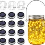Mason Jar Solar Lights for Outside, 12 Pack 30 LED Fairy Firefly Lights Mason Jar Solar Lids Outdoor